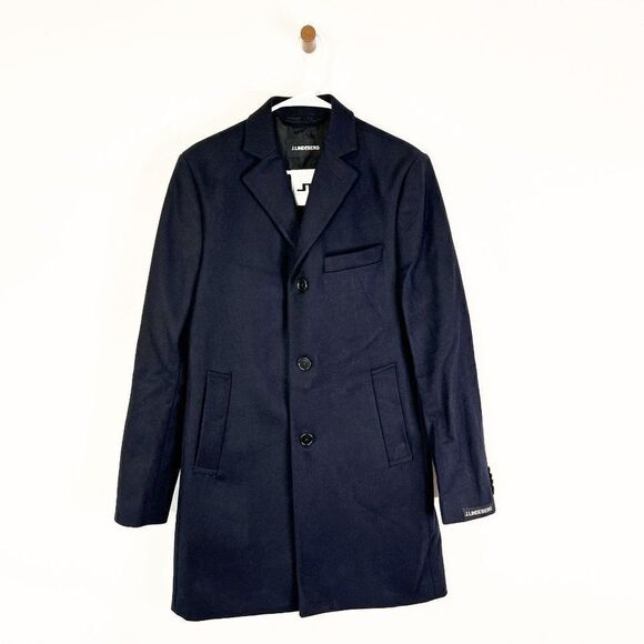 NWOT J.Lindeberg Wolger Compact Melton Wool Coat JL Navy - Picture 2 of 8